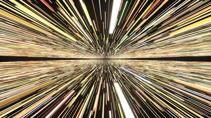 Abstract Image of Light Rays Meeting at a Vanishing Point with Mirror Effect 3D Rendering