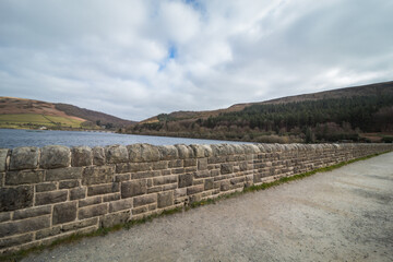 Walking on Derwent Valley Water Board in Peak District UK