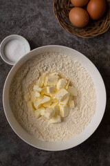 Cornish pasty dough and filled in the making