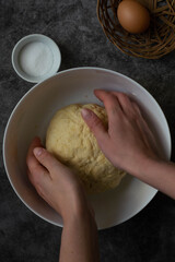 Cornish pasty dough and filled in the making