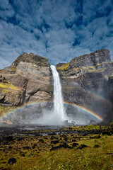 Beautiful waterfalls Haifoss Iceland panorama