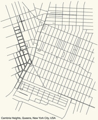 Black simple detailed street roads map on vintage beige background of the quarter Cambria Heights neighborhood of the Queens borough of New York City, USA