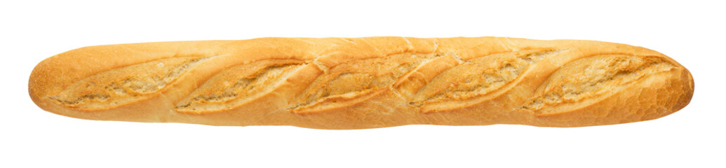 Long french baguette loaf isolated on white background.