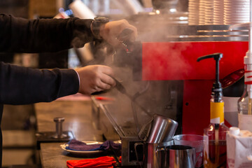 cafe concept, coffee machines, coffee preparation concept shoot, indoors