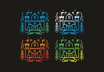 Castle line art in gradient color illustration