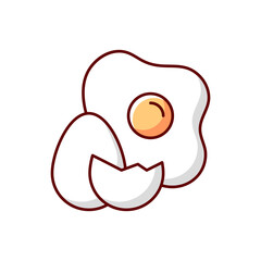 Eggs RGB color icon. Cooking ingredient. Fresh food. Cracked shell and yolk. Protein source. Allergy for dairy. Common allergen. Cause of allergic reaction, intolerance. Isolated vector illustration
