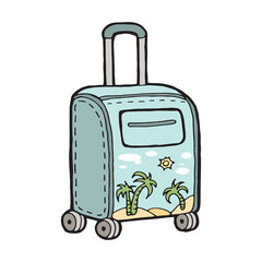 suitcase recreation illustration, Hand drawn colored vector style cartoon travel,  clip art for design elements
