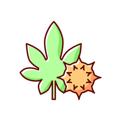 Castor bean RGB color icon. Exotic flowering plant. Ricinus communis. Cause of allergic reaction, seasonal herbal allergen. Allergy for plant. Source of castor oil. Isolated vector illustration