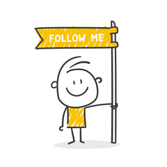 Strichfiguren / Strichmännchen: Follow me, folgen, social media, Fahne. (Nr. 628)