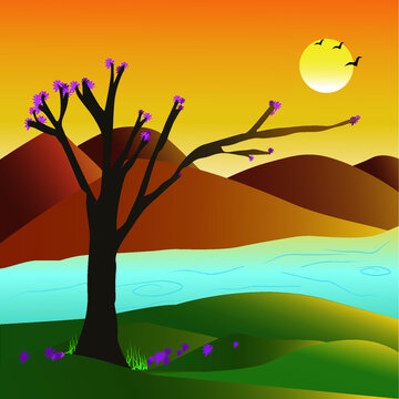 landscape with tree and sun