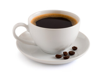 Coffee cup and beans isolated on a white background,clipping path.