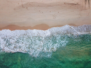 Arial view tropical beach Phuket,Sea water clean from measures prohibiting people to play in the water during Covid-19.