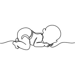 Continuous one line of baby child in silhouette. Minimal style. Perfect for cards, party invitations, posters, stickers, clothing. Black abstract icon.