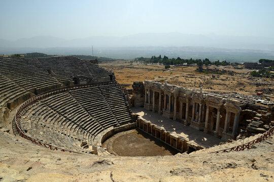 view to Roman amfitheater in Pamukkale, the ancient city of Hierapolis Turkey
