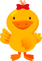 Cute little duckling waving hello. Colourful vector illustration