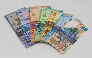Obraz na płótnie Canvas Kazakhstan national currency tenge, paper money, foreign exchange market, economy, loans in Kazakhstan, deposit