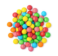 close up of colorful candies isolated on white background