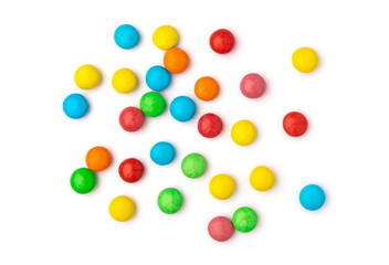 close up of colorful candies isolated on white background