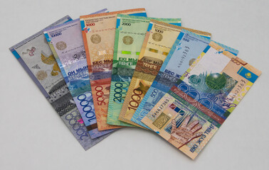 Obraz na płótnie Canvas Kazakhstan national currency tenge, paper money, foreign exchange market, economy, loans in Kazakhstan, deposit