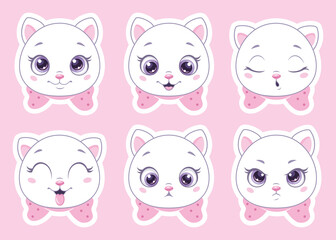 Set of cute cartoon cats emoticons. Cartoon vector clipart