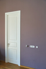 Closed modern white interior door with metal handle