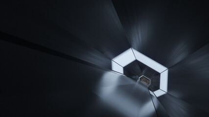 On the Move Inside an Illuminated Futuristic Tunnel 3D Rendering