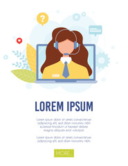 Customer support care helpline operator. Helpdesk concept. Vector Illustration.