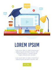 Online course graduation concept. Remote learning. Vector Illustration.