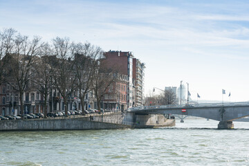 Street view of downtown in Liege city, Belgium