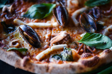 delicious italian pizza with fresh seafood