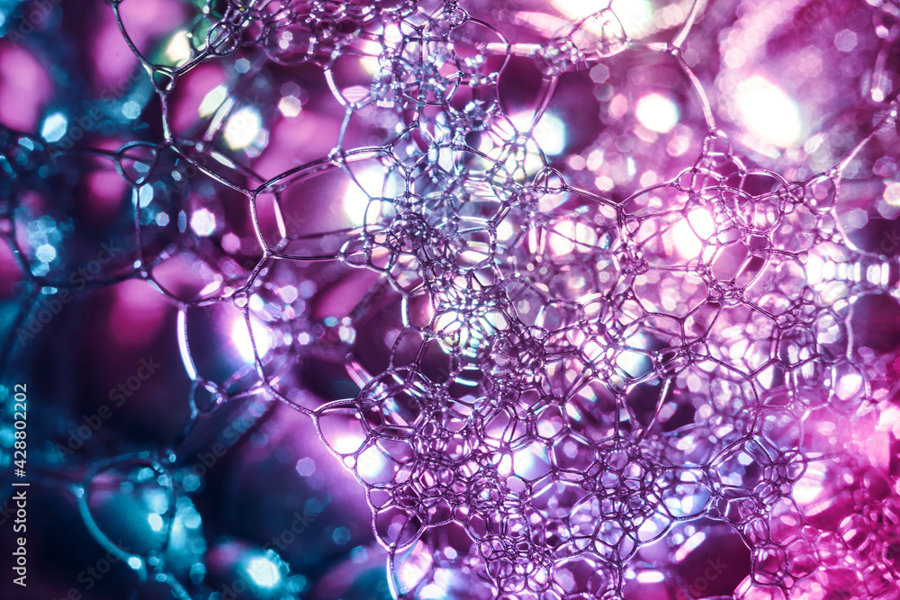 Fototapete close up beautiful abstract soap bubbles. background pattern for design. macro photography view.