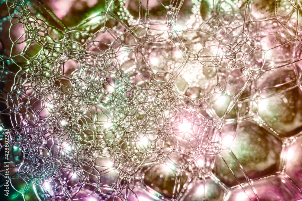 Fototapete close up beautiful abstract soap bubbles. background pattern for design. macro photography view.