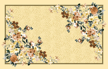 Lovely Love Beige Pastel Tones  Happy  Valentine's Day Bridal Baby Shower Small Little Flowers Floral Blossom Card Frame on Rectangle Background Carpet Rug Floor Covering Decoration Designs