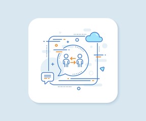 Teamwork business line icon. Abstract square vector button. Meeting sign. People management symbol. Teamwork business line icon. Speech bubble concept. Vector