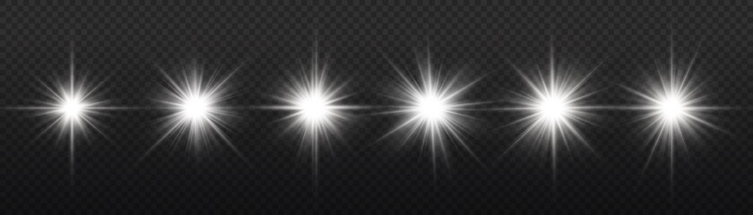 Star burst with light, white sun rays. 