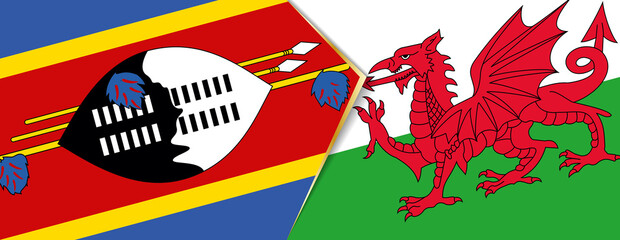 Swaziland and Wales flags, two vector flags.