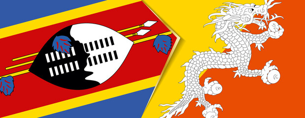 Swaziland and Bhutan flags, two vector flags.