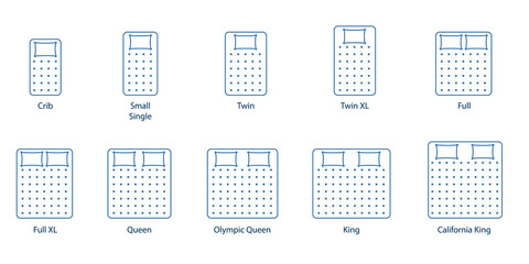 Mattress sizes chart line icon. Clipart image isolated on white background