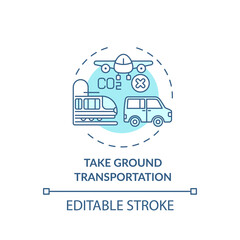 Take ground transportation concept icon. Sustainable tour tips. Spending more time travel by bus or automobile idea thin line illustration. Vector isolated outline RGB color drawing. Editable stroke