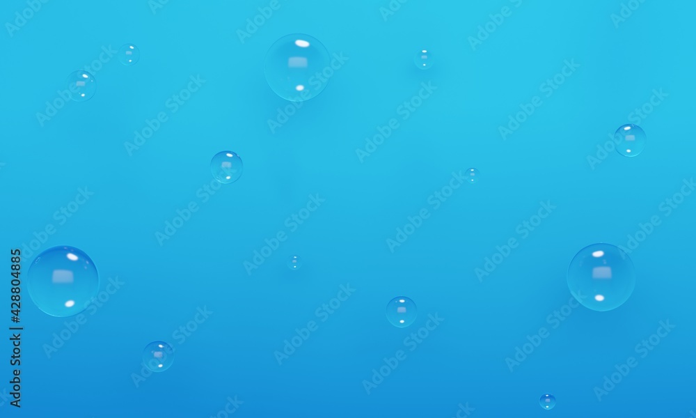 Poster abstract gradient background with flying balloons underwater. 3d rendering