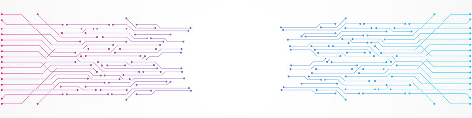 Abstract Technology Background, colorful pink and blue gradient circuit board pattern, microchip, power line