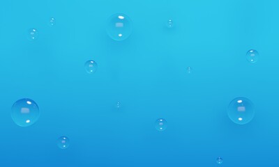Abstract gradient background with flying balloons underwater. 3d rendering