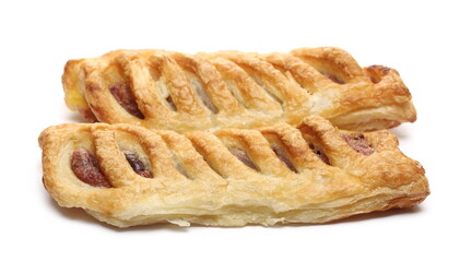 Bavarian breakfast pastry with sausage isolated on white background