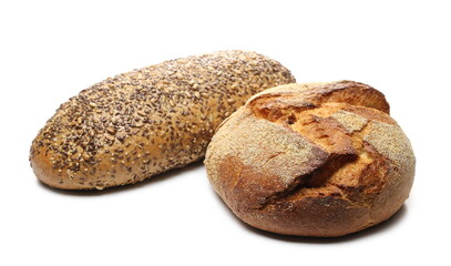 Bread loaves with corn and wheat flour isolated on white background
