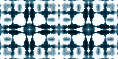 Indigo shibori tie dye style seamless pattern. Kaleidoscopic repeat. Modern abstract background for textile, wallpaper, apparel, swimwear