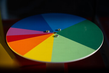 Sector color wheel. Multi-colored wheel. Segmented palette.