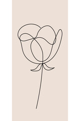 One line art flower with black line on a beige background