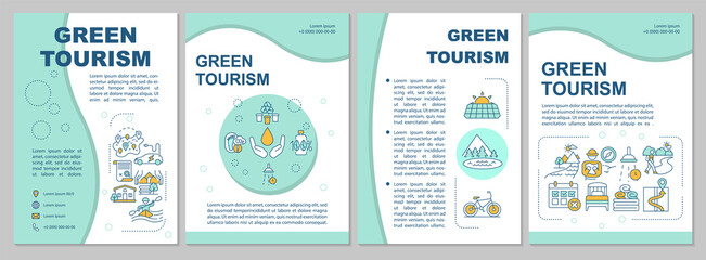 Green tourism brochure template. Discovering natural habitats. Flyer, booklet, leaflet print, cover design with linear icons. Vector layouts for presentation, annual reports, advertisement pages