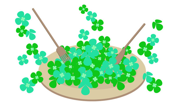 クローバーをお皿に盛ったイラスト｜Illustration of clover on a plate