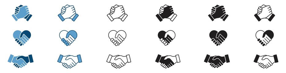 handshake icon set, Soul brother handshake icon, Heart handshake icon in different style, vector illustration - obrazy, fototapety, plakaty